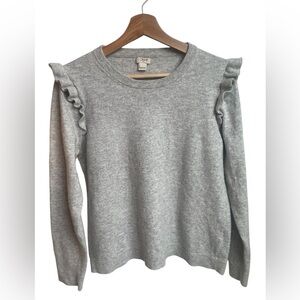 J.Crew ruffle-shoulder cotton/ merino blend sweater in heather gray